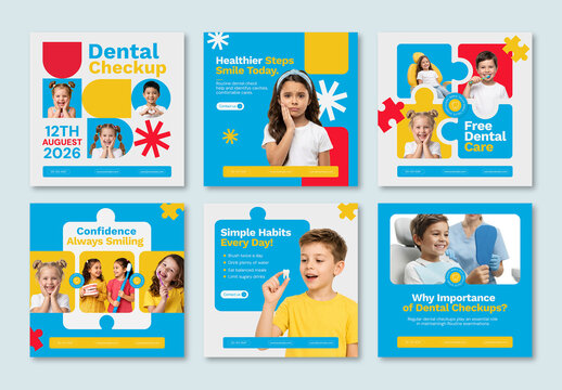 Colorful Kids Dental Care Social Media Post Template