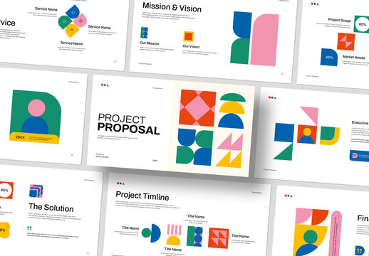 Creative Project Proposal Presentation Template with Colorful Geometric Shapes