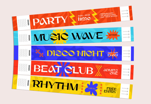 Modern Colorful Music Festival Event Ticket Bundle Template Set
