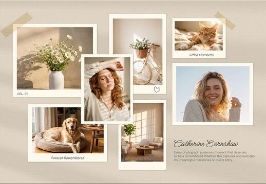 Minimal Polaroid Photo Collage Mood Board Mockup Template