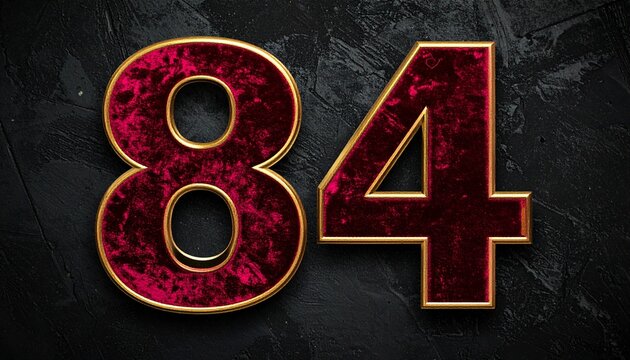 Number 84 in luxurious deep red velvet texture with golden metallic edges