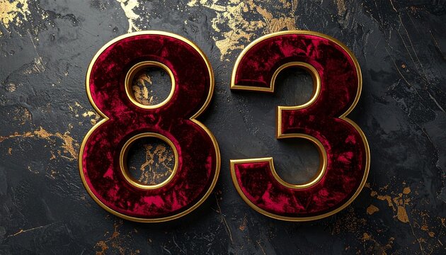 Luxurious Number 83 Typography with Deep Red Velvet and Golden Trim Detailing