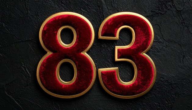 Premium Velvet Number 83 Typography with Golden Edges on Black Background