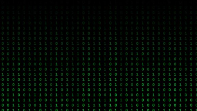 Digital Technology Binary Code Data Stream in Green on Black Background Looping
