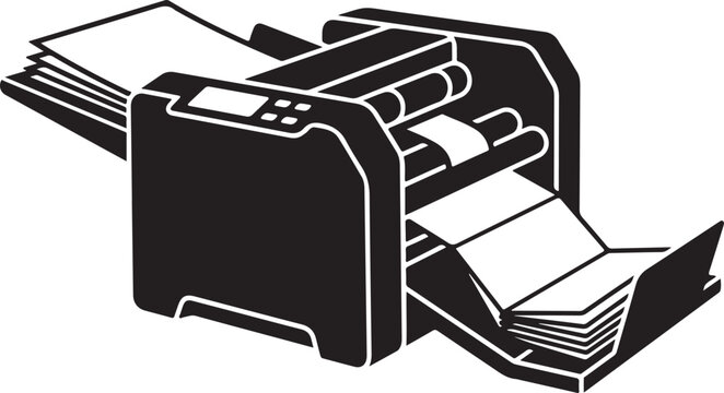 Paper Folding Machine Black Silhouette Isolated on White Background