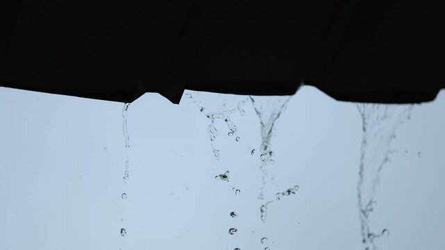 Heavy rain closeup with raindrops, eaves flow, bamboo leaf and calm white noise.