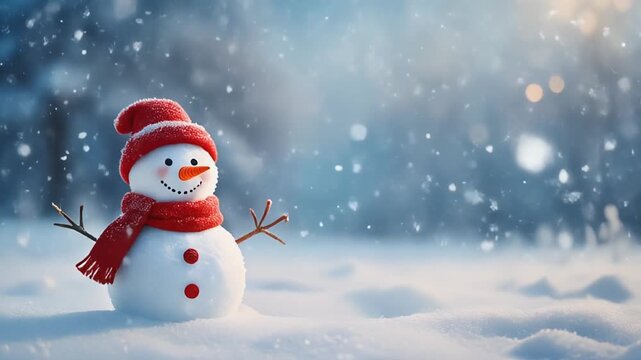 雪原の可愛い雪だるま シームレスループ動画背景 16:9 4K