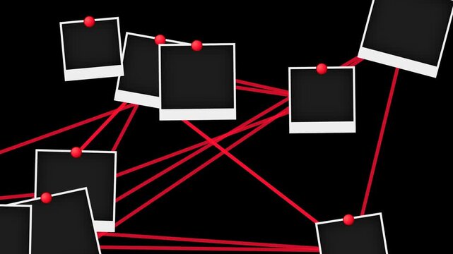 Detective Board with Evidence Photos and Connecting Red String