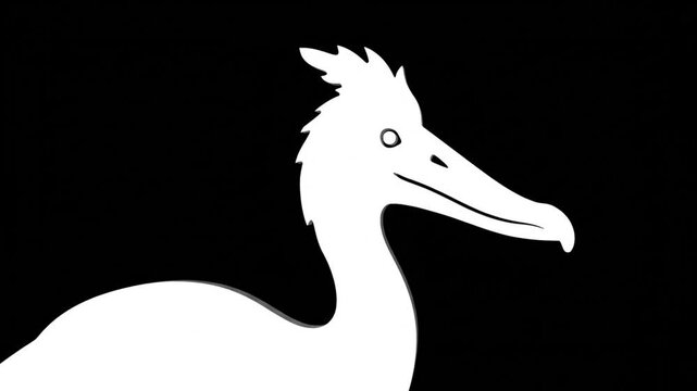 Minimalist white bird silhouette isolated on dark black background.