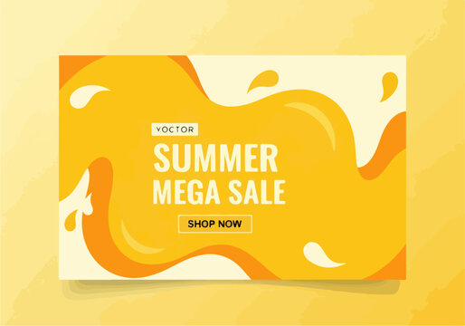 Bright retail advertisement featuring cheerful summer sale and tropical decorative icons