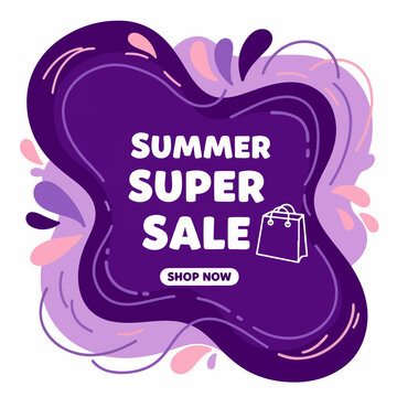 Bright retail advertisement with colorful abstract curves and cheerful vacation inspired elements