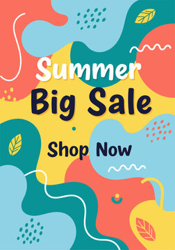 Bright retail flyer promoting cheerful summer discounts through abstract artistic background