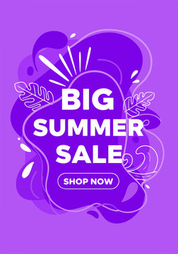 Colorful shopping campaign banner with cheerful summer illustrations and bold typography