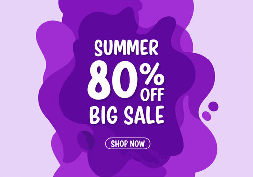 Colorful summer marketing design featuring playful vacation elements and bold discount typography