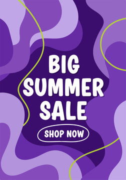 Modern abstract sale poster featuring playful beach icons and colorful retail branding