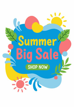 Modern promotional artwork with colorful waves and exciting tropical shopping atmosphere