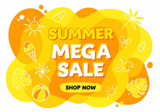 Modern sale banner showcasing playful summer atmosphere with cheerful colorful background