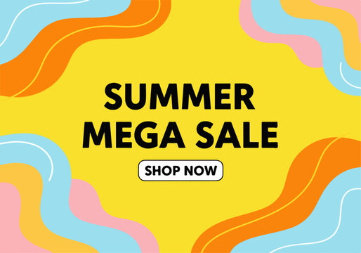 Modern seasonal promotion poster featuring colorful tropical icons and vibrant typography