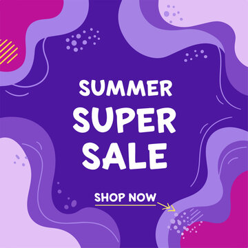 Vibrant abstract promotional banner with tropical beach inspired decorative line art