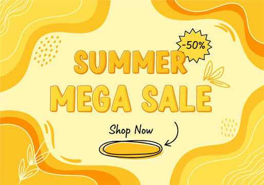 Vibrant retail sale template with abstract curves and playful summer vacation graphics