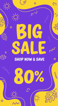 Vibrant promotional artwork with abstract wave background and cheerful seasonal shopping theme
