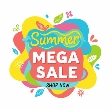 Vibrant retail campaign featuring tropical vacation elements and playful modern sale typography