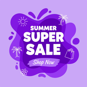 Vibrant seasonal banner featuring tropical symbols and playful promotional discount message
