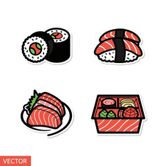 Japanese sushi food set including maki rolls nigiri tuna sashimi and bento box collection for restaurant menu decoration. © JAHIDUL STOCK