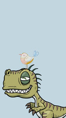 Cute cartoon dinosaurs with bird.. © Queen Dahe