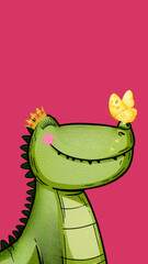 Cute cartoon dinosaurs with butterfly. © Queen Dahe