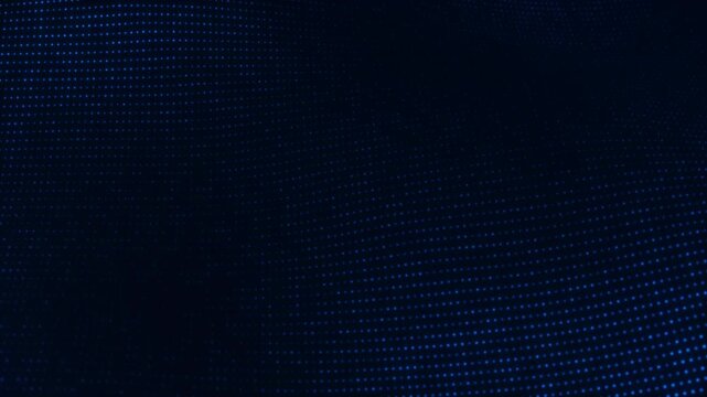 Abstract blue dotted grid background with smooth flowing structure, futuristic depth and dark moody lighting. Ideal for technology, data, network, digital and innovation themes.