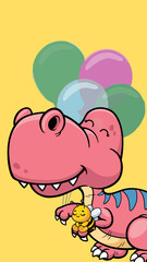 Cute cartoon dinosaurs with a bee. © Queen Dahe