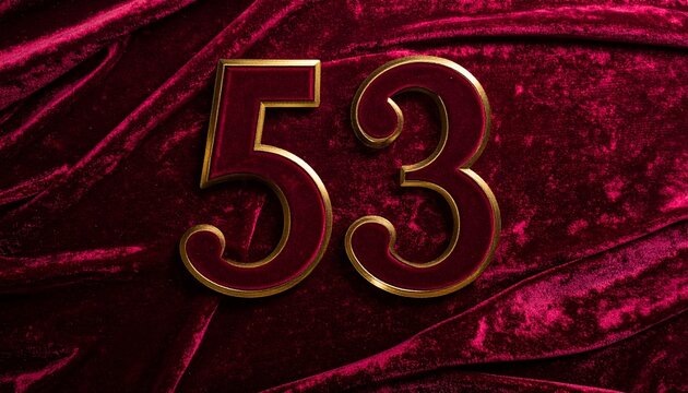 Elegant Number 53 with Golden Edges on Premium Burgundy Velvet Texture