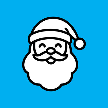 Simple Santa Claus Face Icon Outline Illustration on blue background
