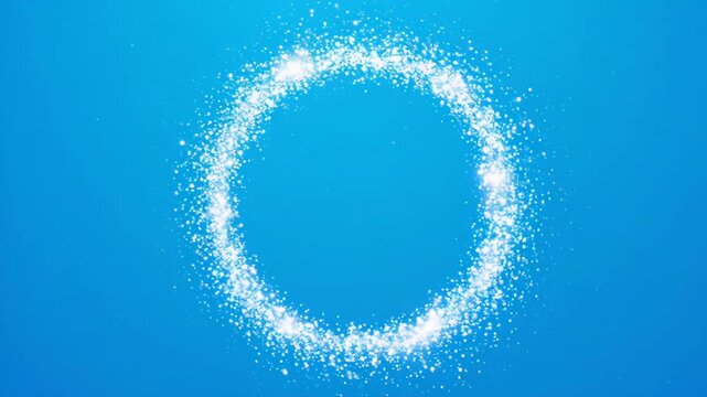 Sparkling Ring forming on blue background with subtle camera movement and bokeh