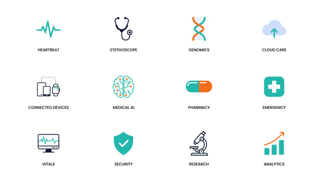 Colorful medical AI and digital health icons &ndash; Suitable for tech startups, smart clinics, or medical software interfaces.