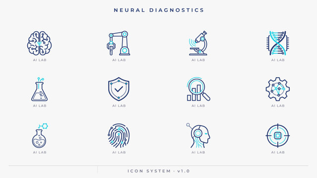 Robotic laboratory and automated testing icons &ndash; Suitable for smart clinical labs, modern research articles, or tech branding.