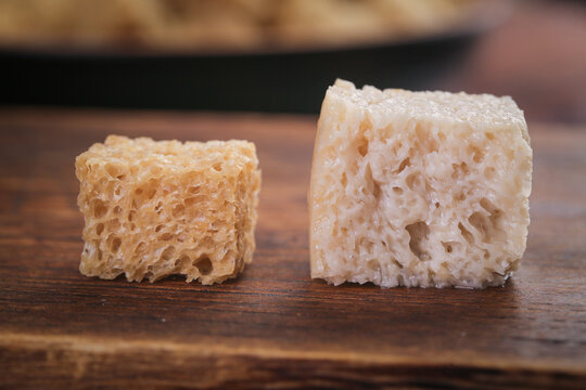 Fresh Raw Honeycomb Pieces on Wooden Board - Natural Organic Beehive Product