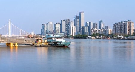 Fototapeta premium Guangzhou Haixinsha River Ferry Pier and Skyline