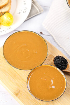 Pure Sesame Sauce for Hot Pot Dipping - Traditional Chinese Henan Style Condiment in Glass Bowls