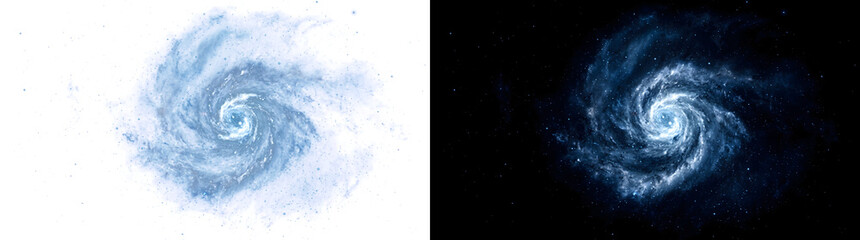 Galaxy swirling blue spiral with luminous cosmic dust for PNG, Transparent and Black Background Versions in space themed creative projects © Crafter