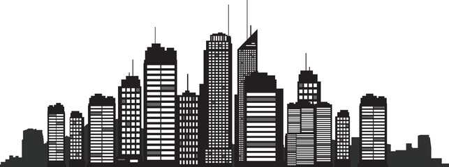 Fototapeta premium Modern city skyline illustration featuring various highrise buildings with transparent background for versatile design use transparent background