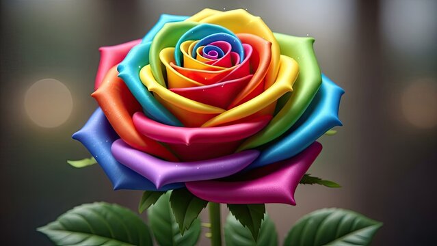 Vibrant rainbow colored rose flower in full bloom