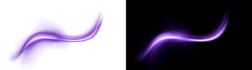 Light elegant purple glowing wave swoosh with flowing energy for creative graphics using PNG, Transparent and Black Background Versions © Crafter
