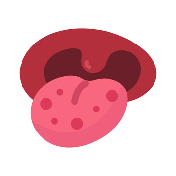 Simplified flat design illustration of an open human mouth, showing tongue and throat anatomy.