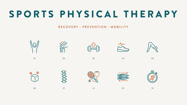 Athletic recovery and sports injury prevention icons - Ideal for kinesiology practices, sports medicine apps, or muscle recovery brands.
