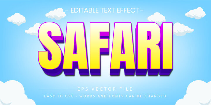 Safari editable 3D text effect vector template pastel yellow and clouds sky background