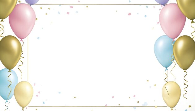 Colorful party balloons with confetti border for celebration invitation card