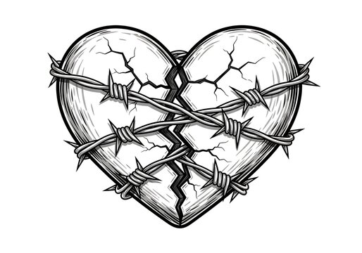 A broken heart wrapped in barbed wire