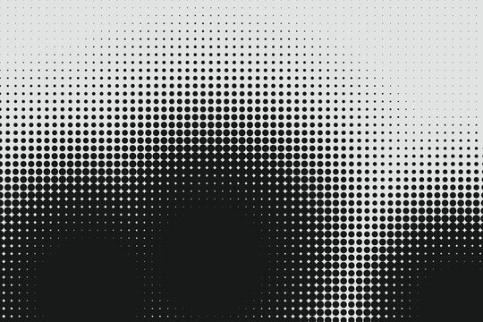 Black and white halftone pattern with varying dot sizes, creating a graduated gradient texture effect